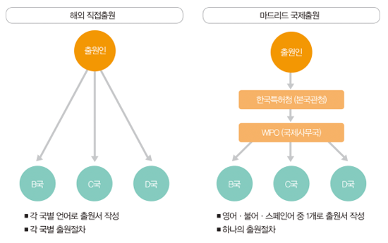 개별국 직접출원과 마드리드 국제출원 절차의 비교