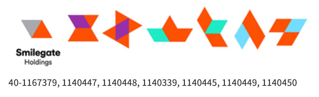 동작상표 예시 - Smilegate Holdings(삼각형의 조합으로 여러 상표 등록) 40-1167379, 1140447, 1140448, 1140339, 1140445, 1140449, 1140450